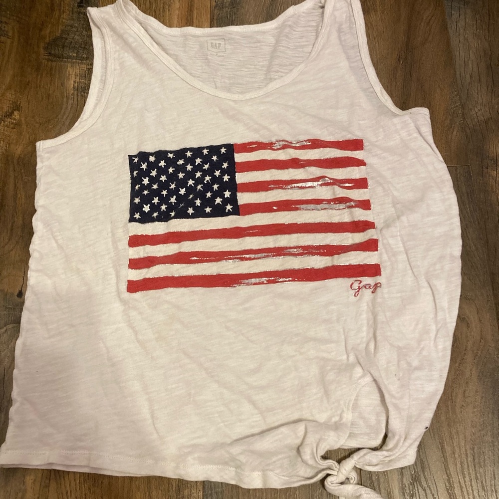 American flag tank top with tie at bottom